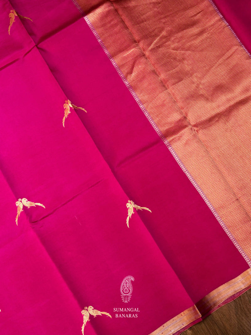 Handwoven Bright Pink Banarsi Katan Silk Saree