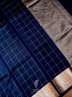 Handwoven Banarsi Check Regal Navy Blue Katan Silk Saree