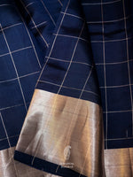 Handwoven Banarsi Check Regal Navy Blue Katan Silk Saree