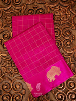 Handloom Banarsi Pink Check Figure Motif Katan Silk Saree