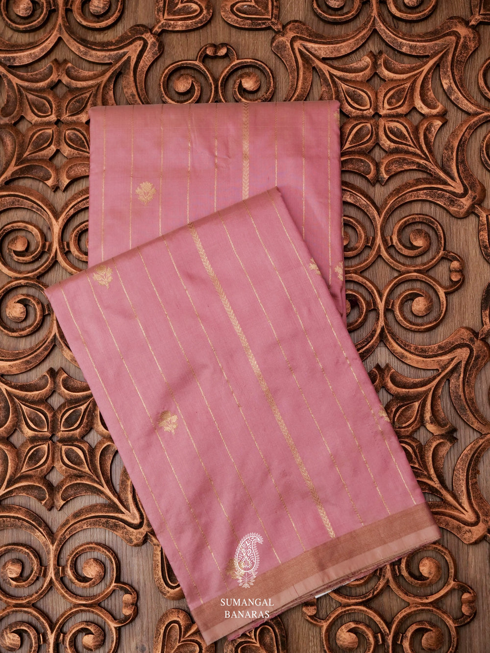 Handwoven Salmon Pink Banarasi Katan Silk Saree