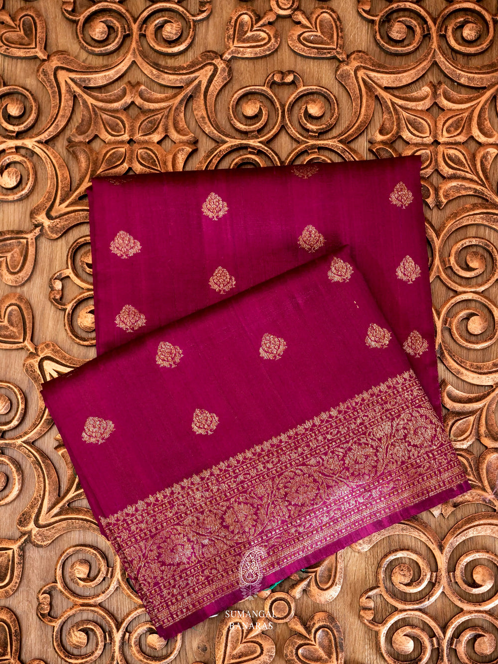 Handwoven Magenta Wine Tussar Silk Saree