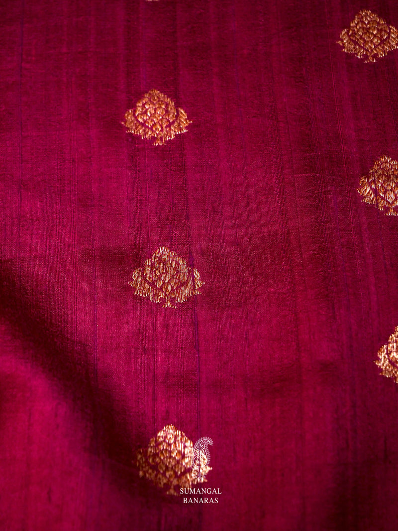 Handwoven Magenta Wine Tussar Silk Saree