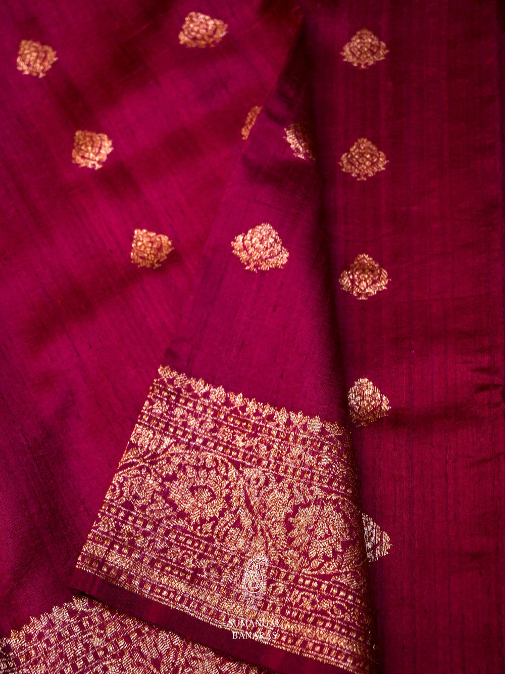 Handwoven Magenta Wine Tussar Silk Saree