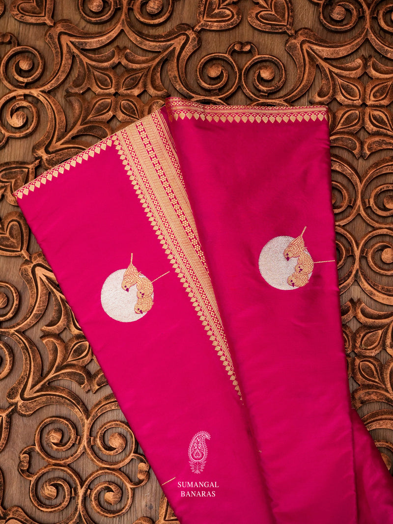 Handwoven Hot Pink Banarsi Katan Silk Saree