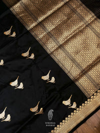 Handwoven Banarsi Jade Black Pure Katan Silk Saree
