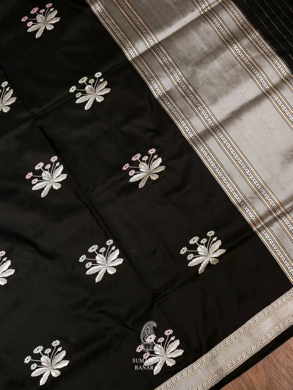 Handwoven Jet Black Banarsi Katan Woven Silk Saree