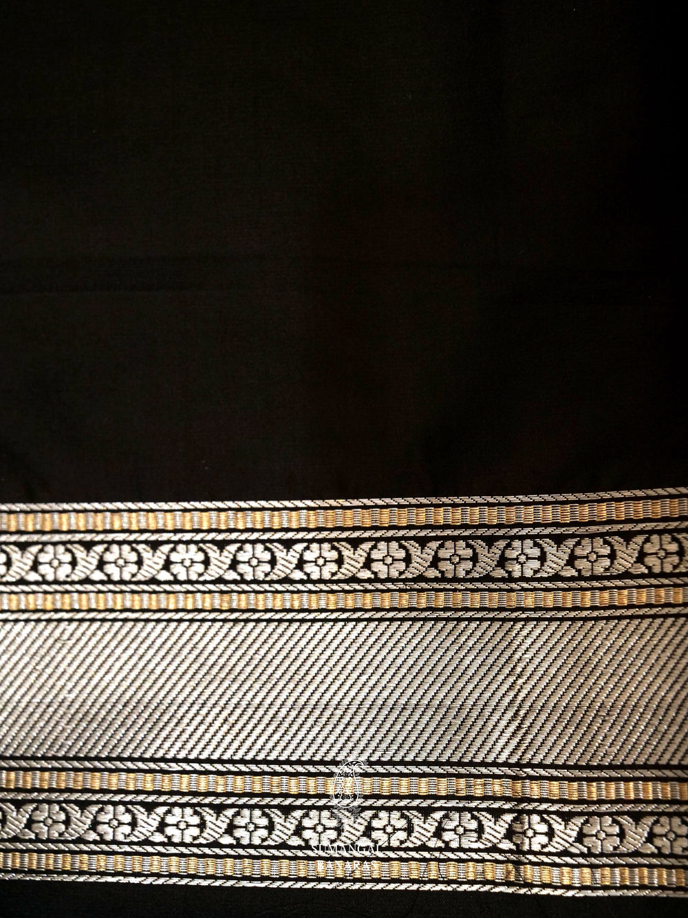Handwoven Jet Black Banarsi Katan Woven Silk Saree