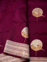 Handwoven Scarlet Wine Banarasi Katan Woven Silk Saree