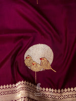Handwoven Scarlet Wine Banarasi Katan Woven Silk Saree