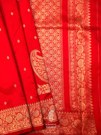 Handwoven Scarlet Red Banarsi Katan Silk Saree