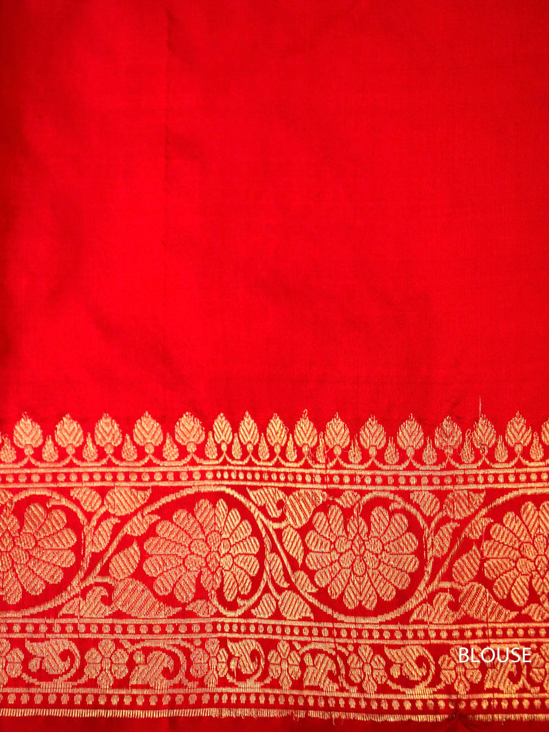 Handwoven Scarlet Red Banarsi Katan Silk Saree