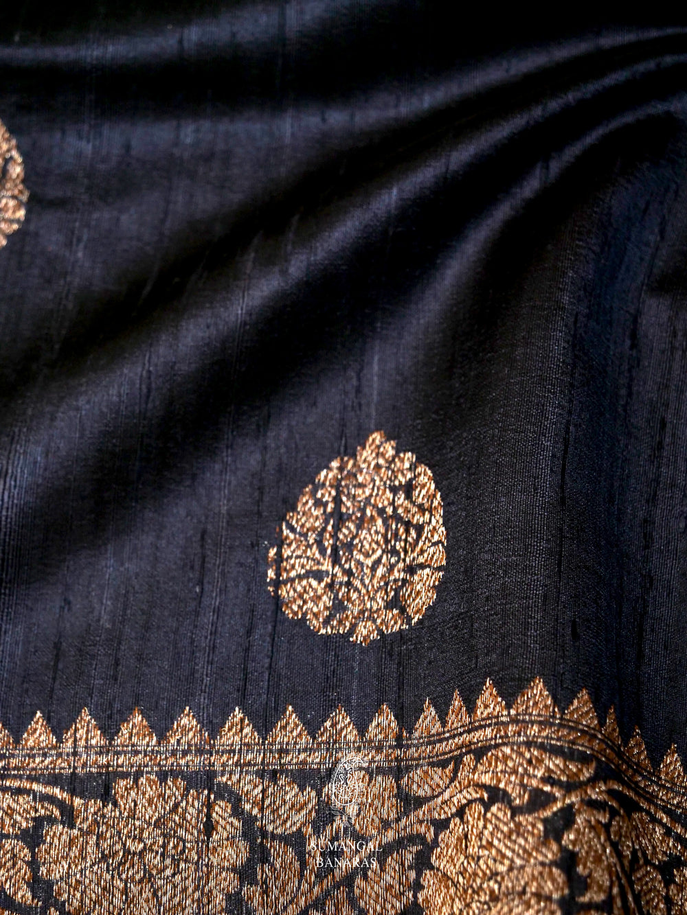 Handwoven Ink Blue Banarasi Tussar Silk Saree