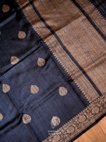 Handwoven Ink Blue Banarasi Tussar Silk Saree
