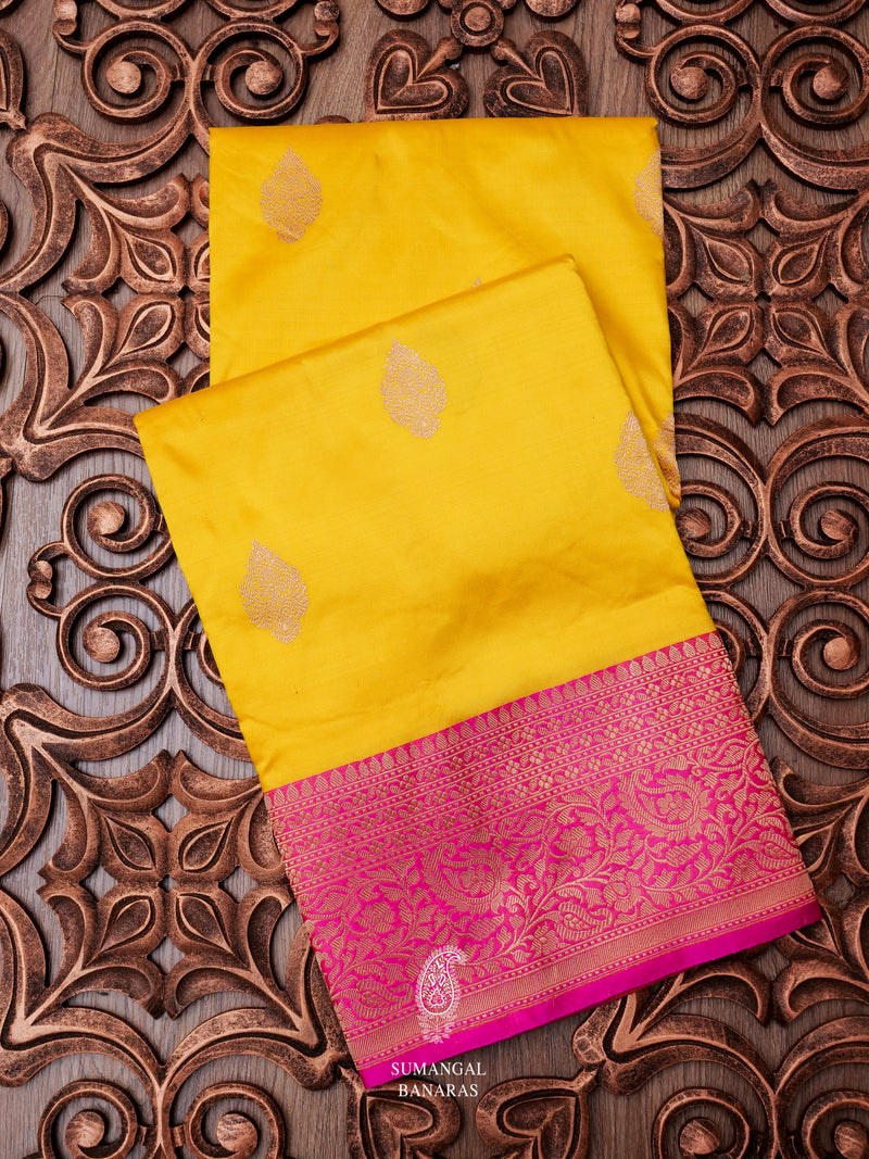 Handwoven Bright Yellow Katan Silk Saree