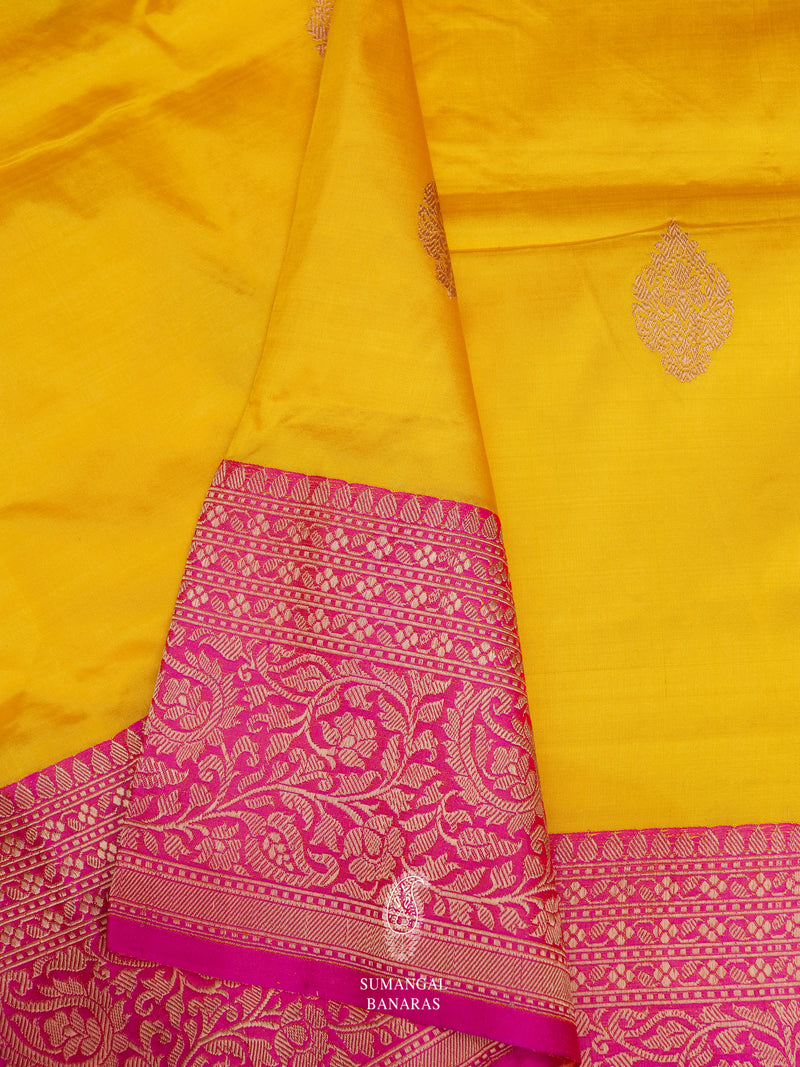 Handwoven Bright Yellow Katan Silk Saree