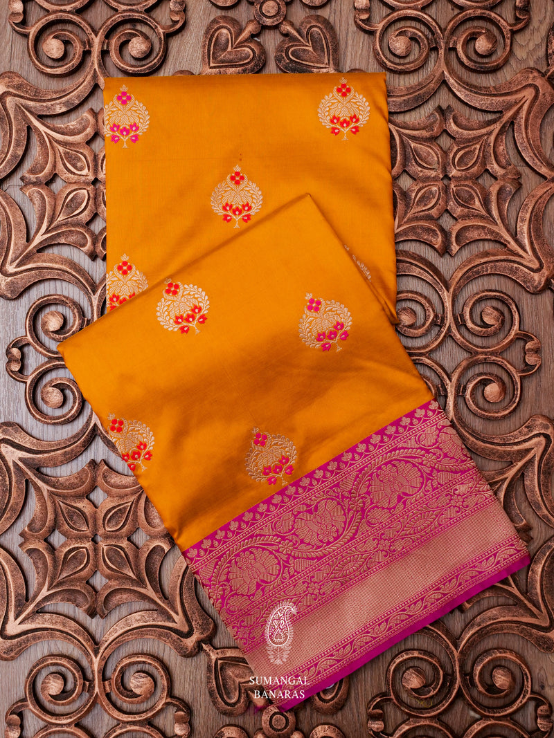 Handwoven Mustard Yellow Katan Silk Saree