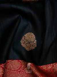 Handwoven Black Tussar Silk Saree