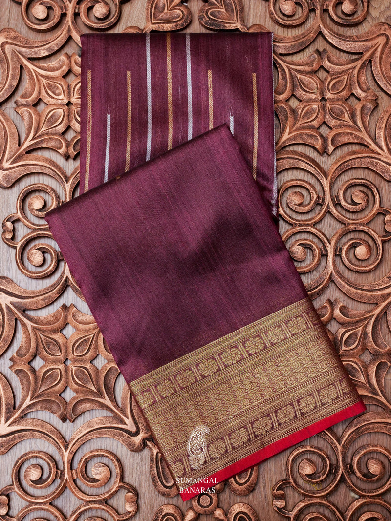 Handwoven Plum Purple Tussar Silk Saree