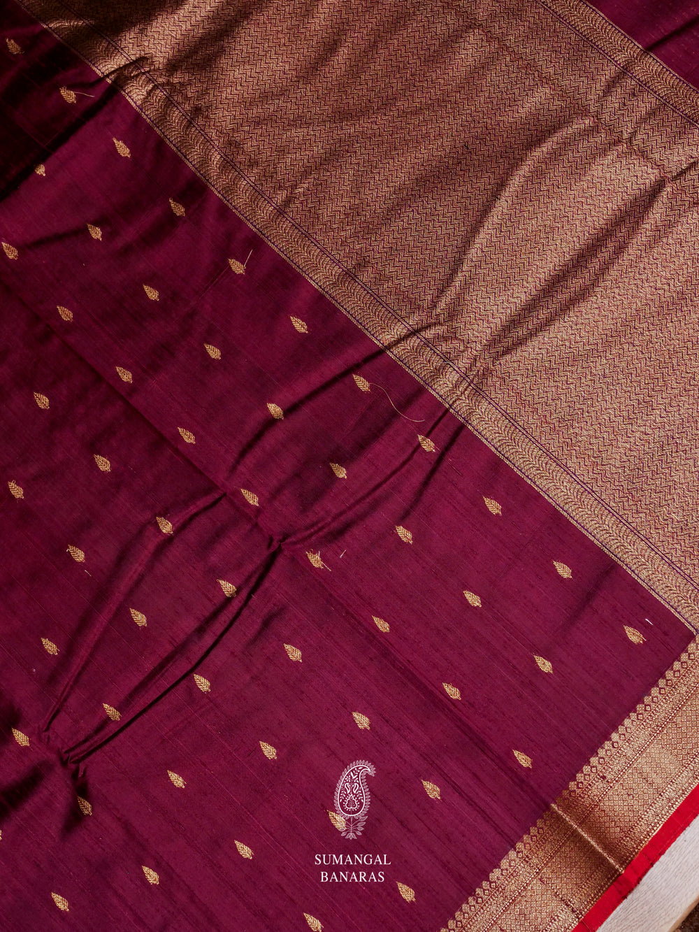 Handwoven Maroon Tussar Silk Saree