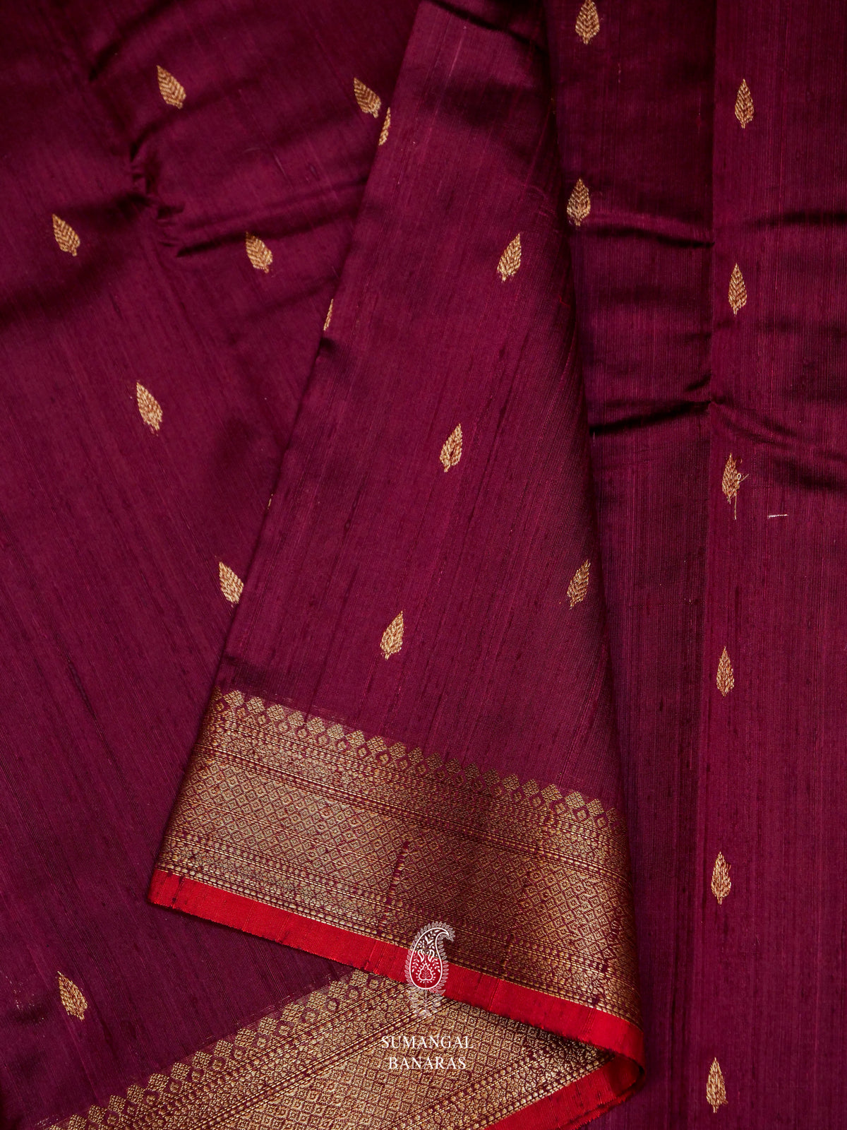 Handwoven Maroon Tussar Silk Saree