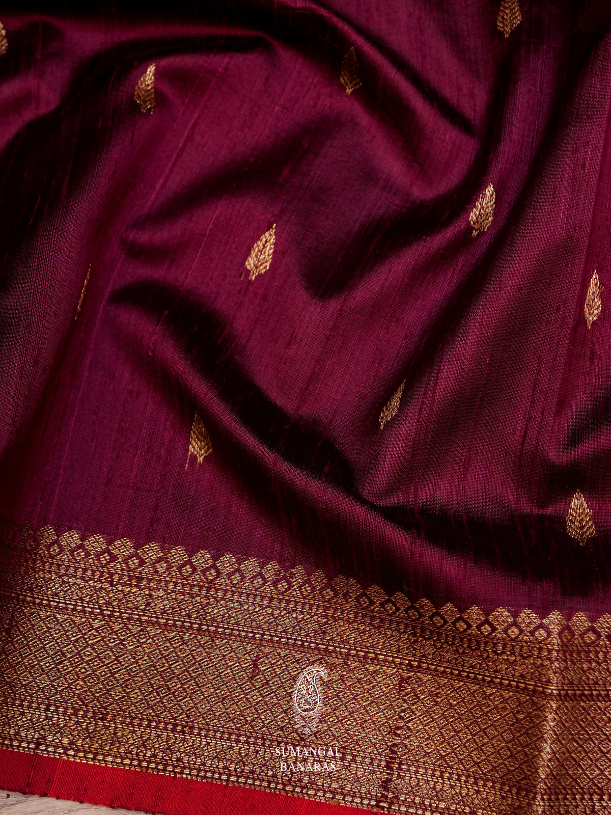 Handwoven Maroon Tussar Silk Saree