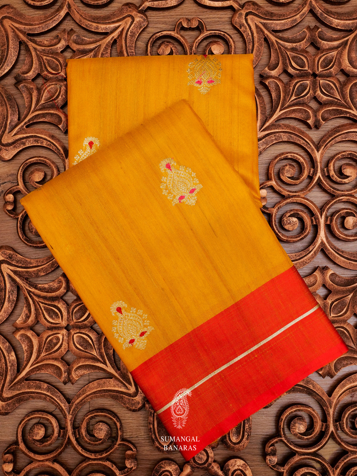 Handwoven Mustard Yellow Tussar Silk Saree