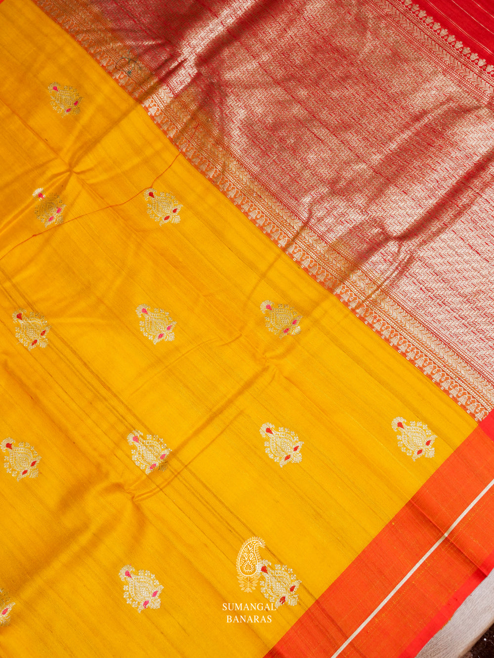 Handwoven Mustard Yellow Tussar Silk Saree