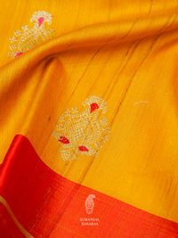 Handwoven Mustard Yellow Tussar Silk Saree