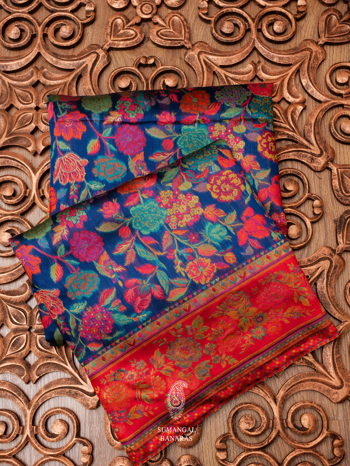 Handwoven Royal Blue Pashmina Silk Saree