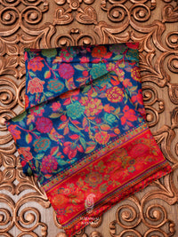 Handwoven Royal Blue Pashmina Silk Saree