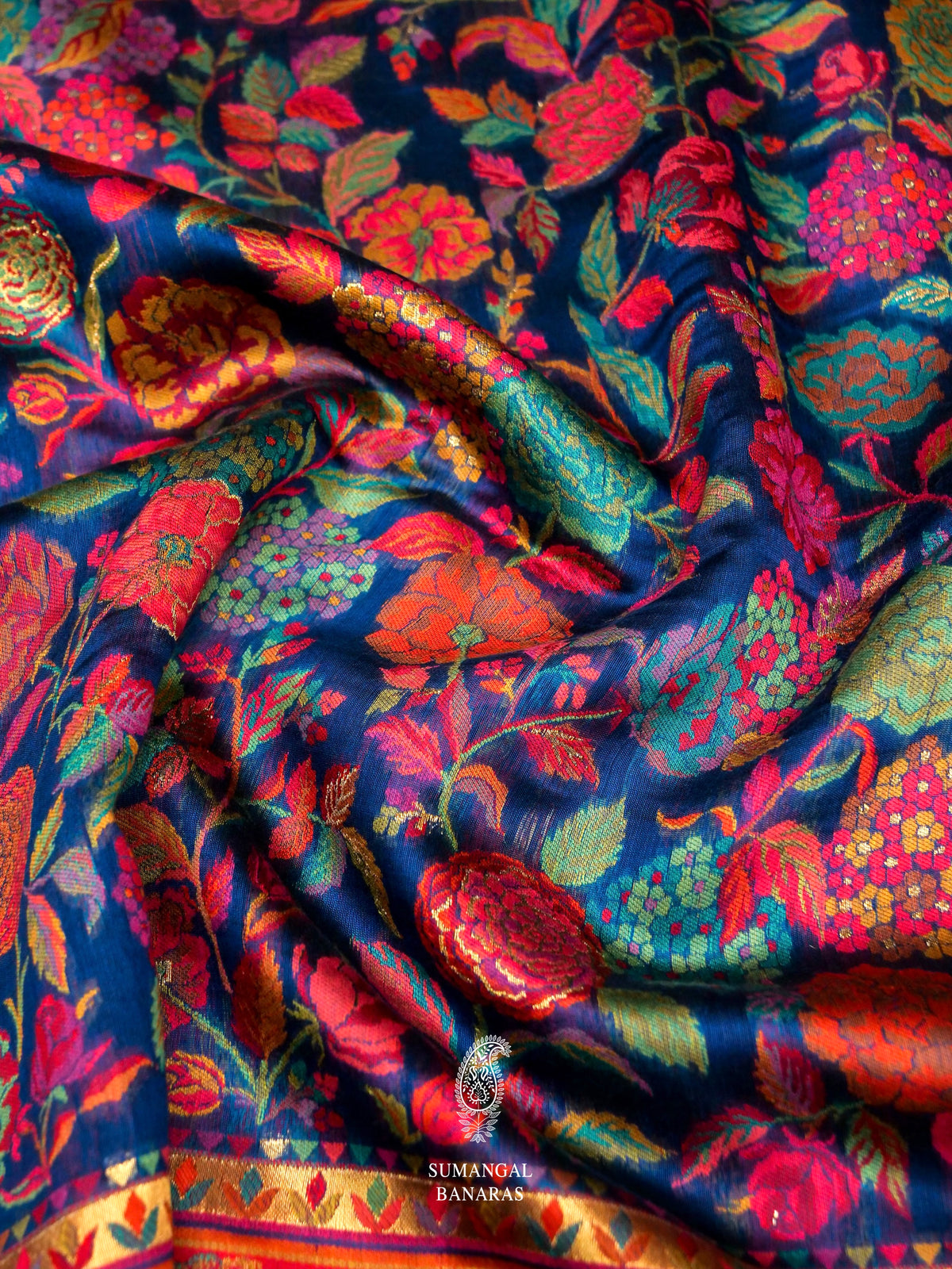 Handwoven Royal Blue Pashmina Silk Saree