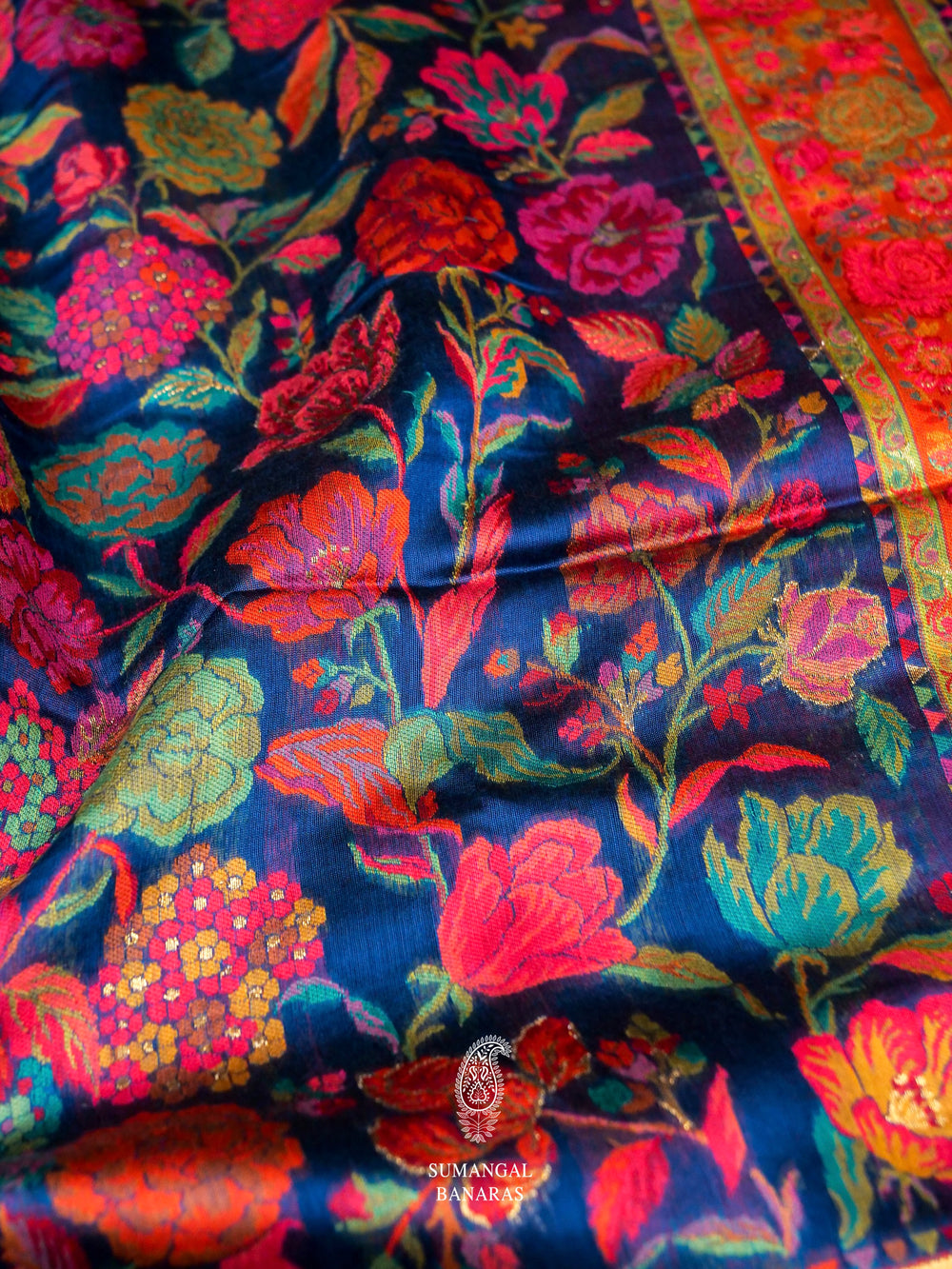 Handwoven Royal Blue Pashmina Silk Saree