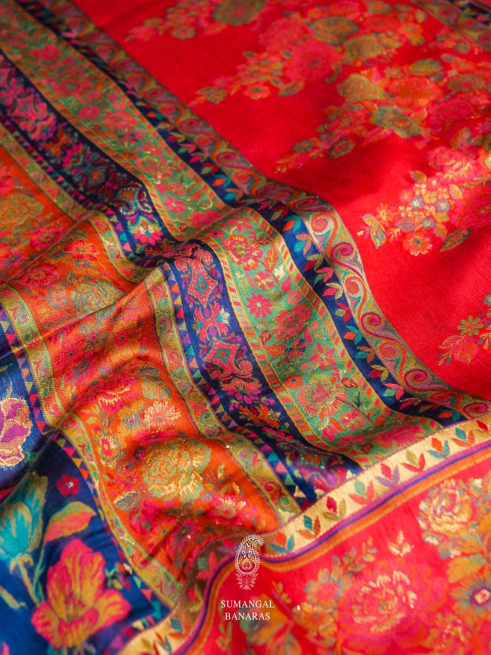 Handwoven Royal Blue Pashmina Silk Saree