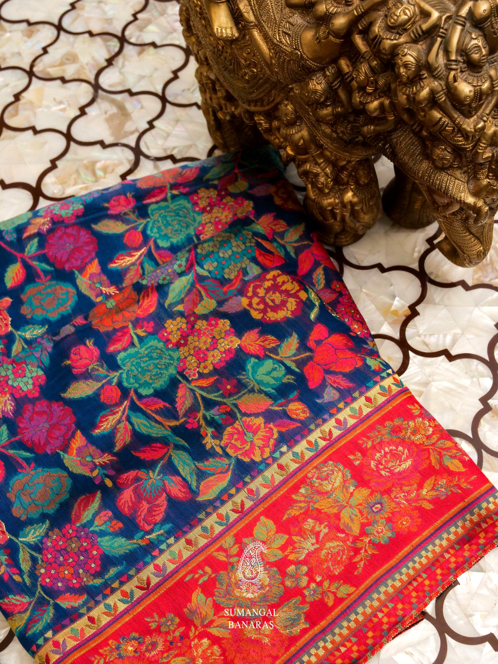 Handwoven Royal Blue Pashmina Silk Saree