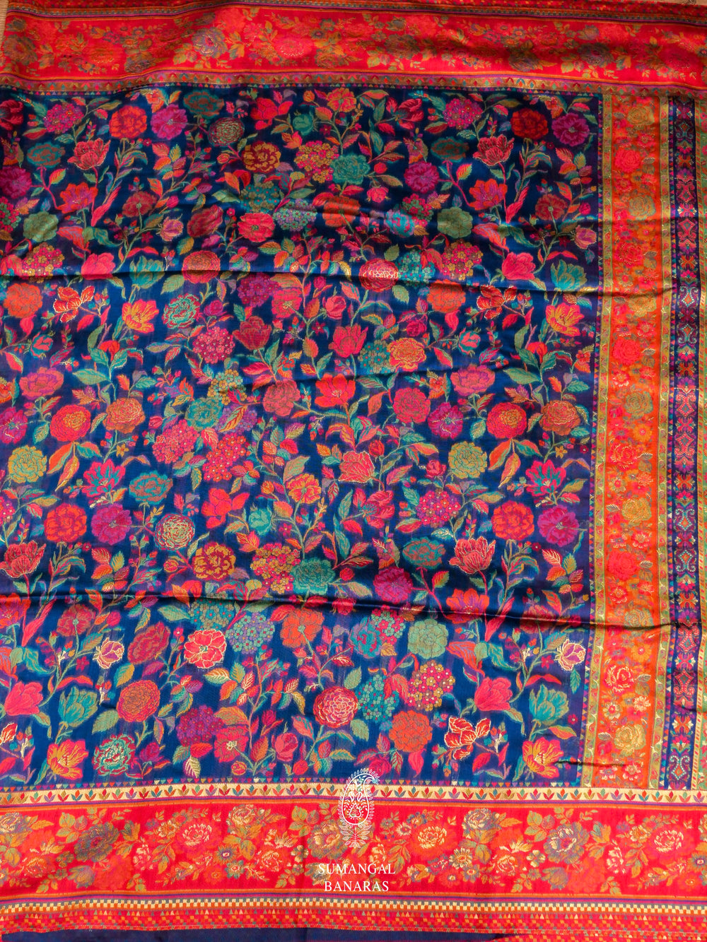 Handwoven Royal Blue Pashmina Silk Saree