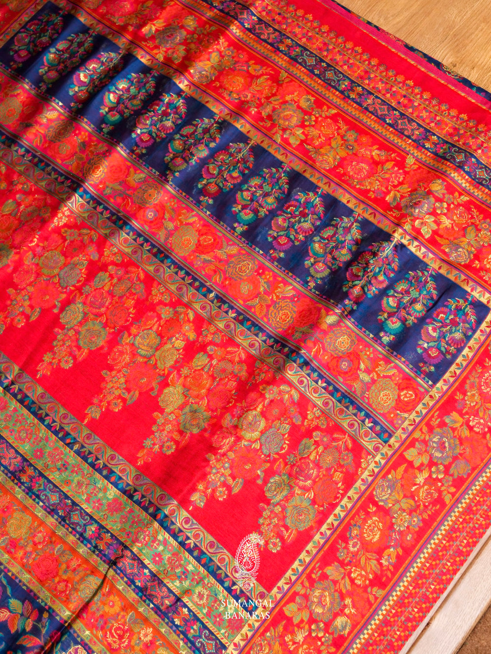 Handwoven Royal Blue Pashmina Silk Saree