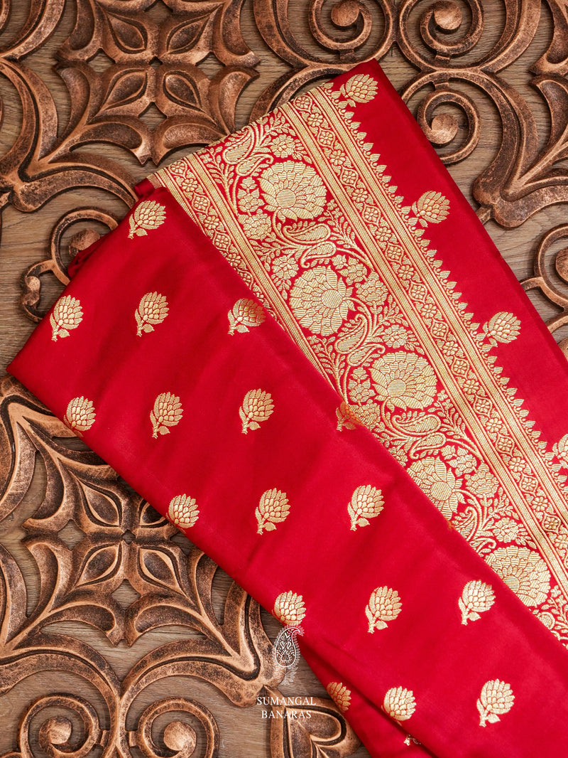 Handwoven Royal Red Banarasi Katan Silk Saree