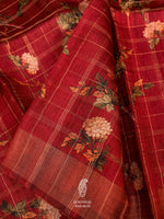 Handwoven Carmine Maroon Tussar Silk Saree