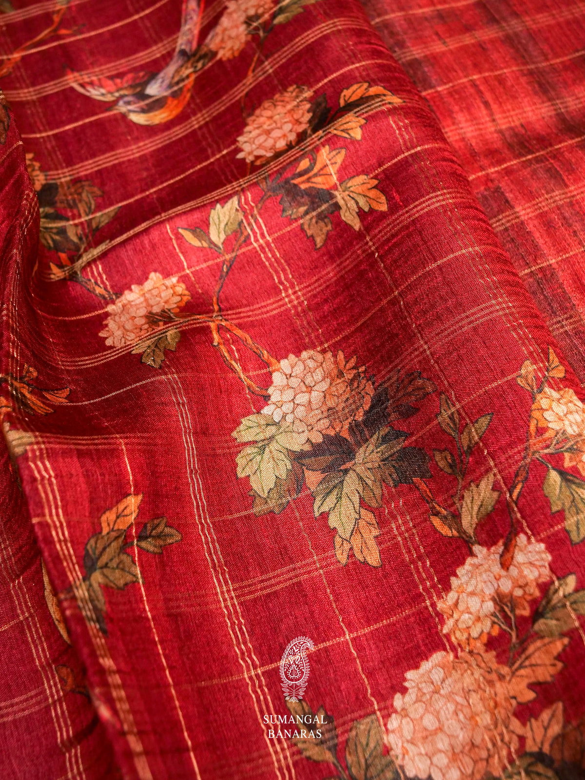 Handwoven Carmine Maroon Tussar Silk Saree