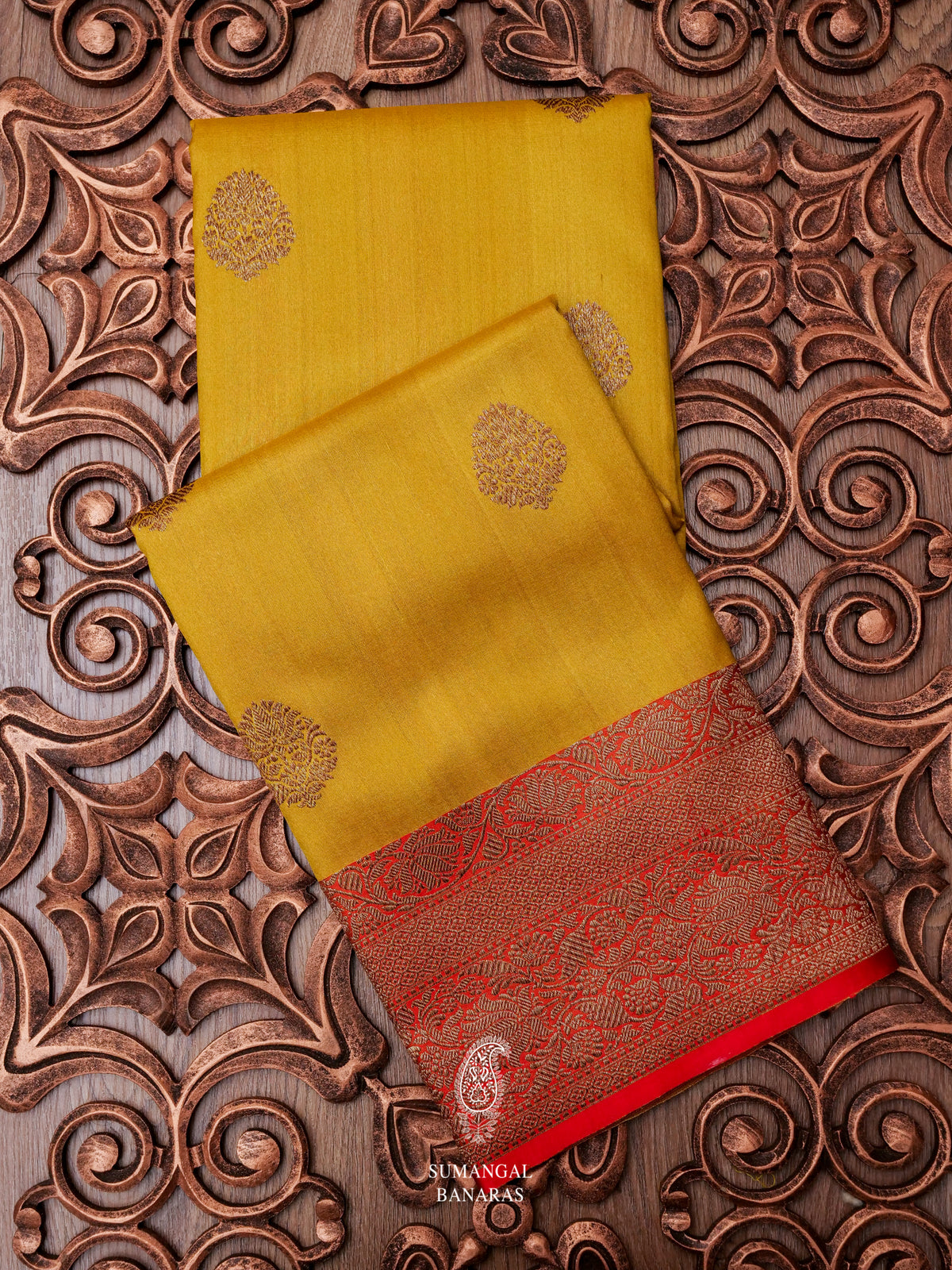Handwoven Mustard Yellow Tussar Silk Saree