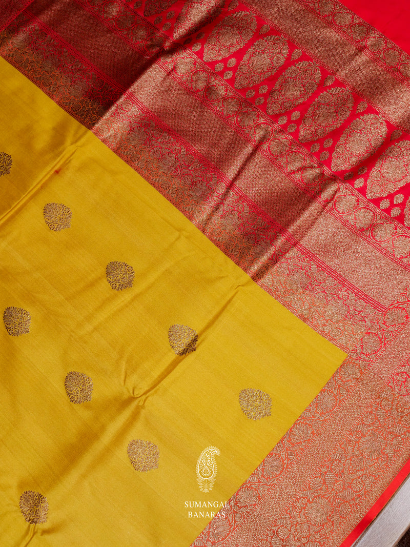 Handwoven Mustard Yellow Tussar Silk Saree