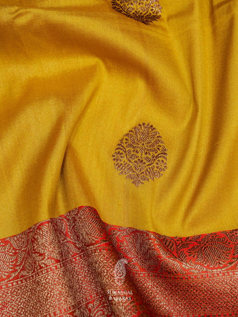 Handwoven Mustard Yellow Tussar Silk Saree