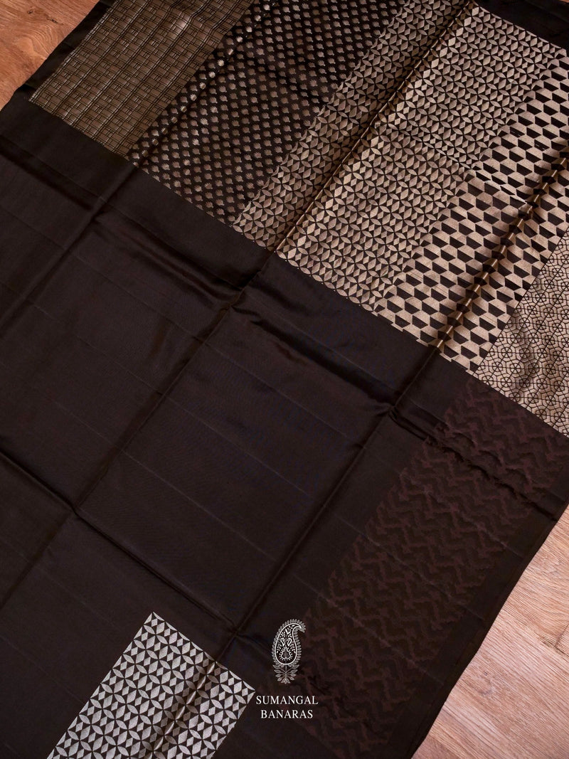Handwoven Charcoal Black Katan Silk Saree