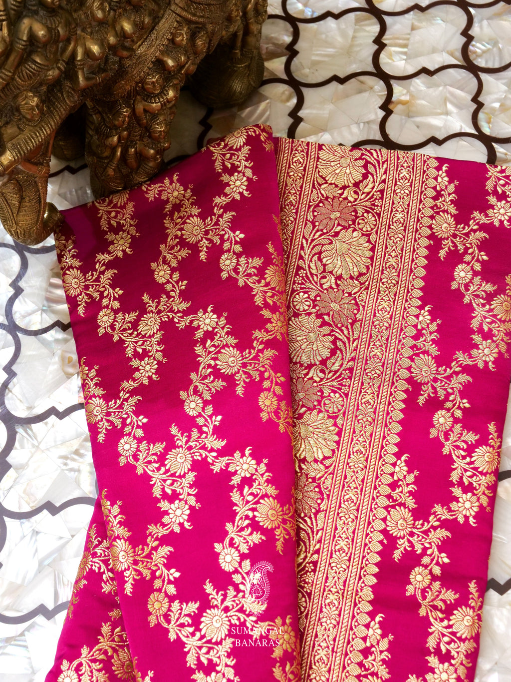 Handwoven Rani Pink Banarasi Katan Silk Saree