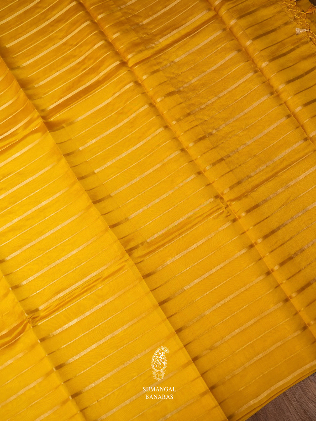 Handwoven Striking Yellow Banarsi Katan Silk Saree