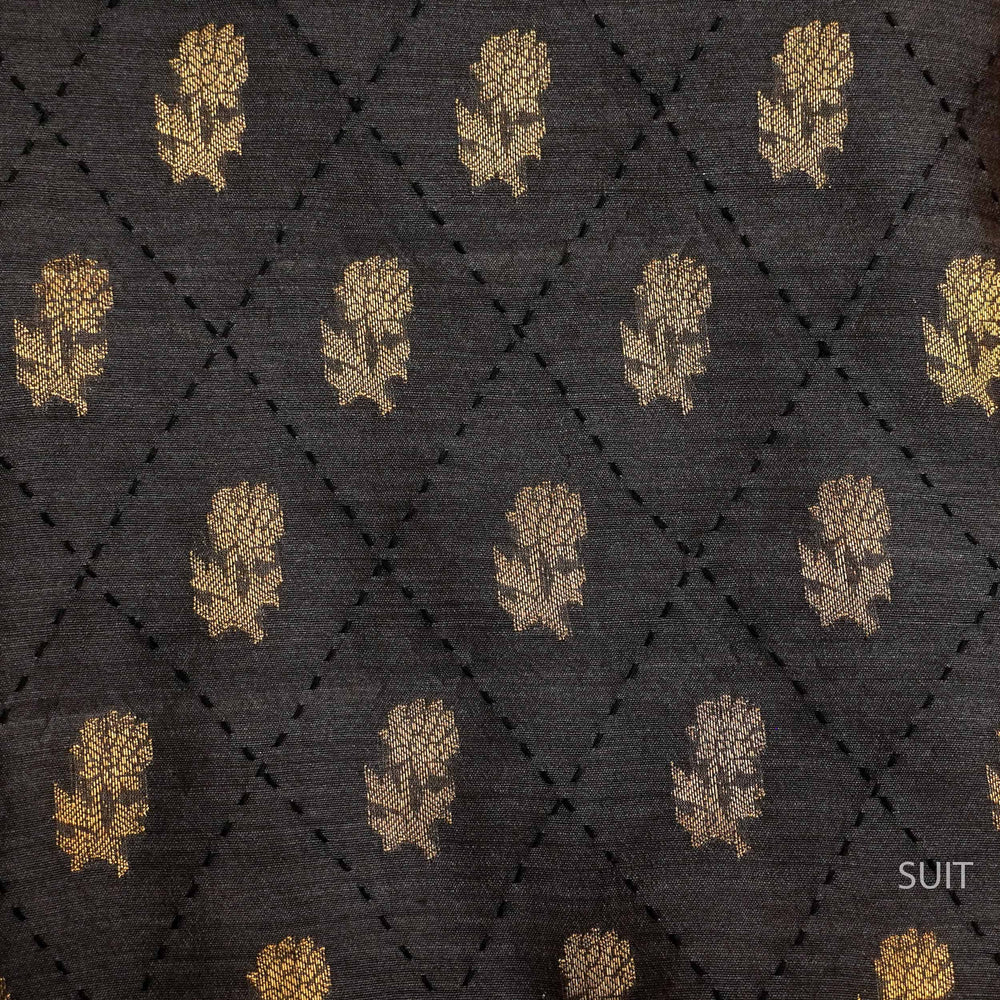 Handwoven Muslin Silk Dark Grey Suit Set