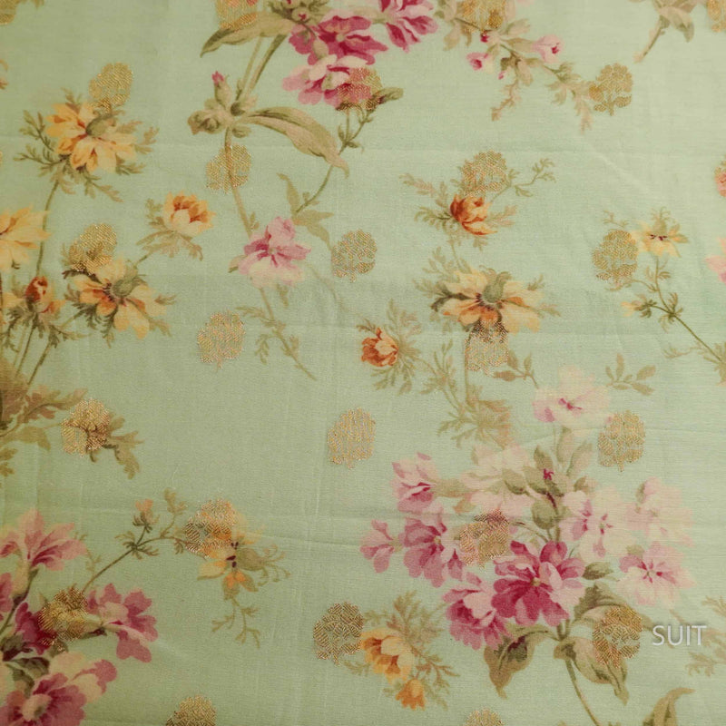 Handwoven Muslin Silk Mint Suit Set