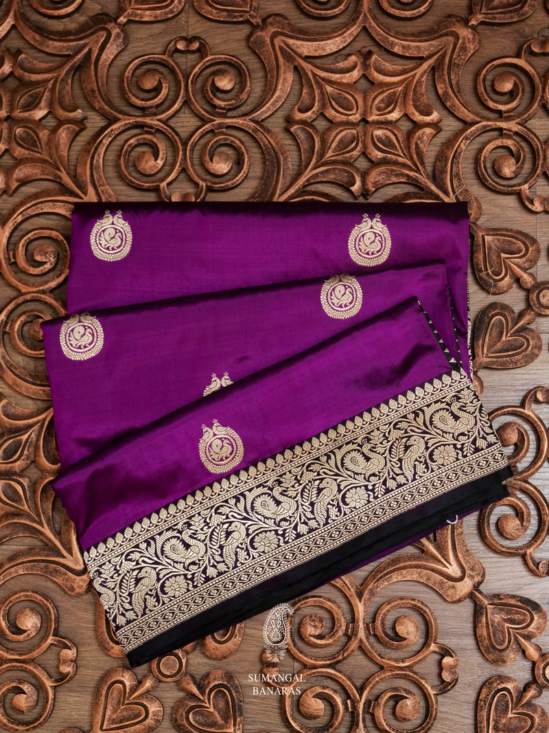 Handwoven Voila Violet Banarasi Katan Silk Saree