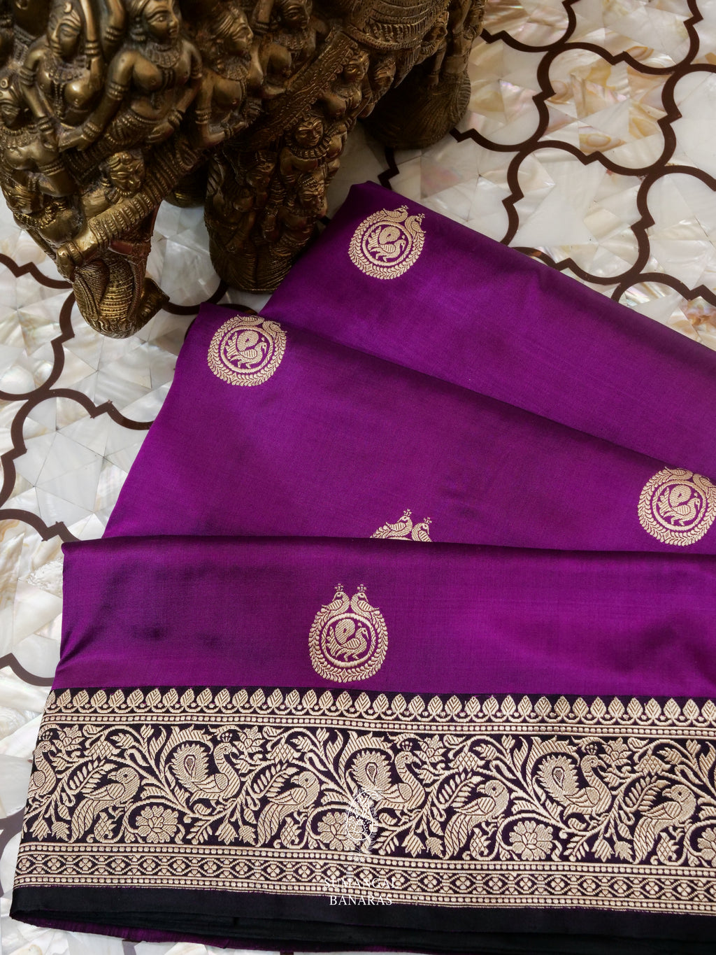 Handwoven Voila Violet Banarasi Katan Silk Saree